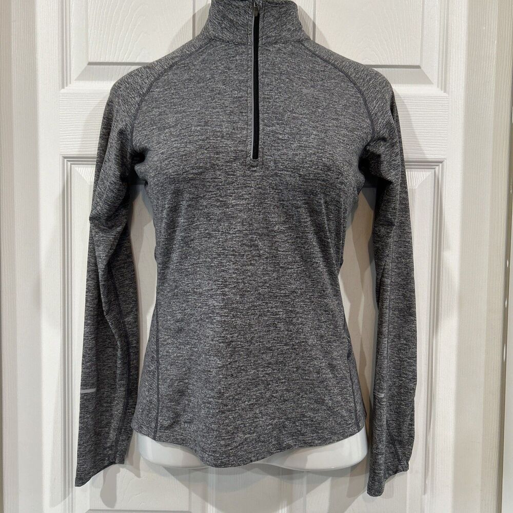 Nike Running Dri-Fit 1/4 Quarter Zip Long Sleeve Reflective Top Gray Women's S